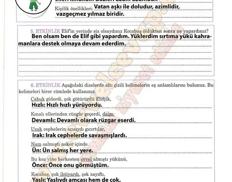 5 sınıf türkçe ders kitabı cevapları