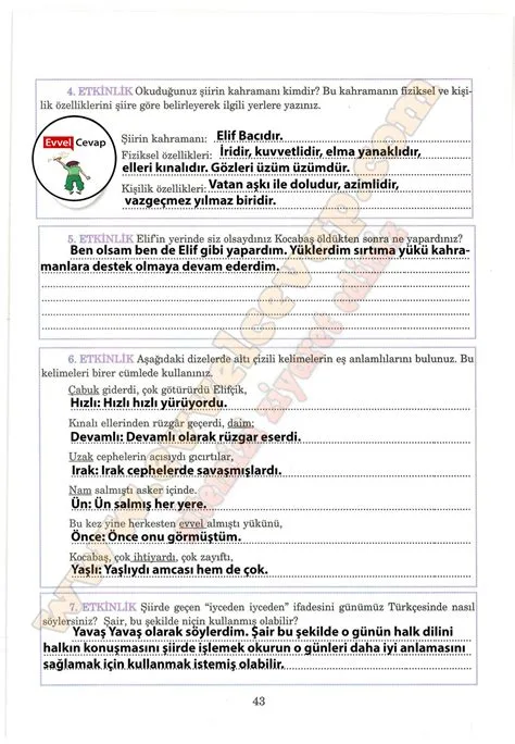 5 sınıf türkçe ders kitabı cevapları